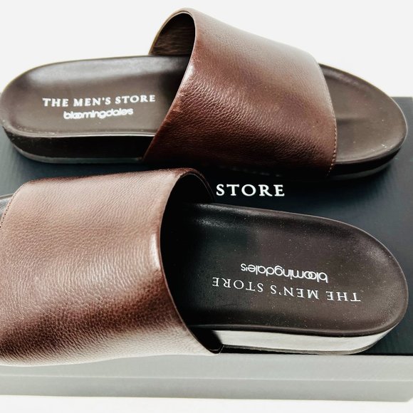 Men's Store Bloomingdales Exclusive Smith Brown Leather Men's Slides Sandals - Picture 4 of 4